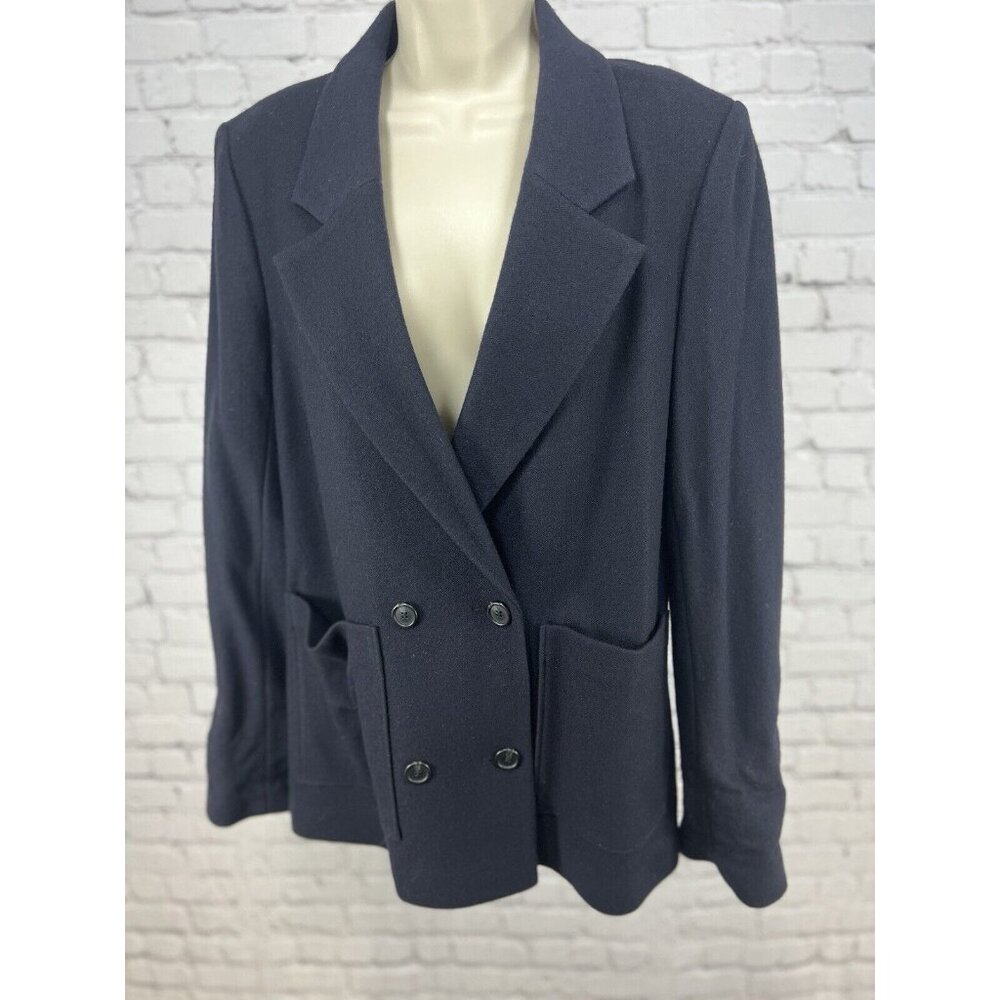 R Label Black Wool Blend Notched Peacoat Blazer Jacket Pockets Women’s Size L